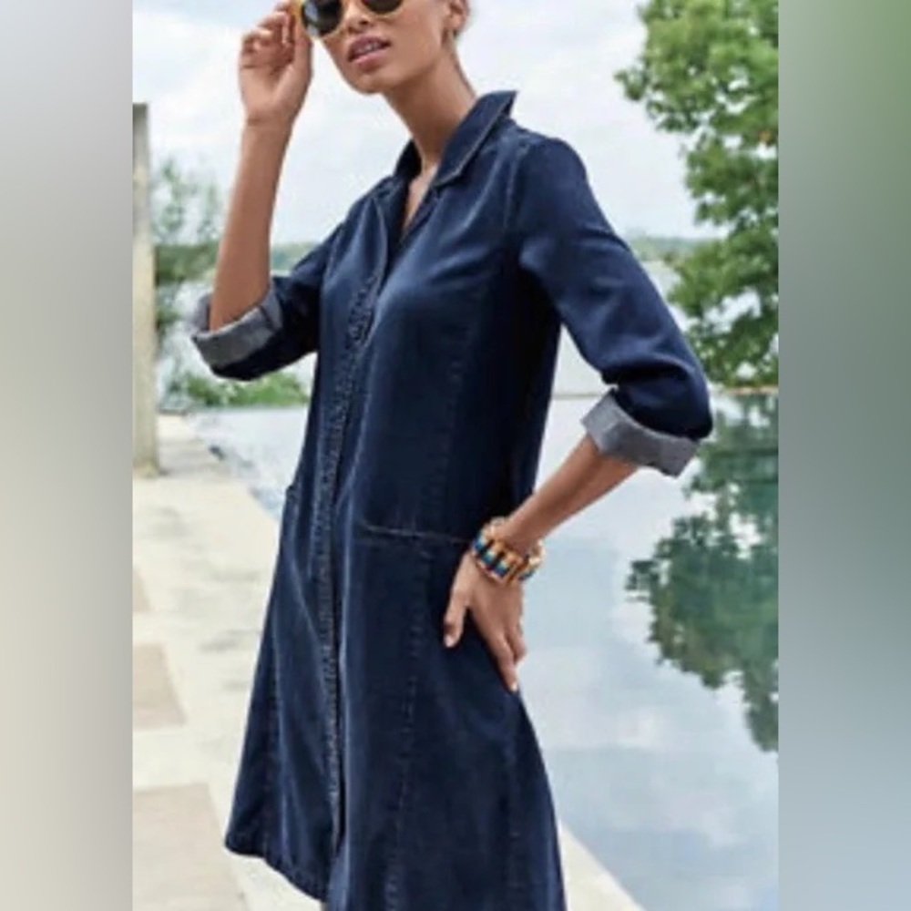 Eileen Fisher Denim Long Sleeve Button Downs Dress Size XL
